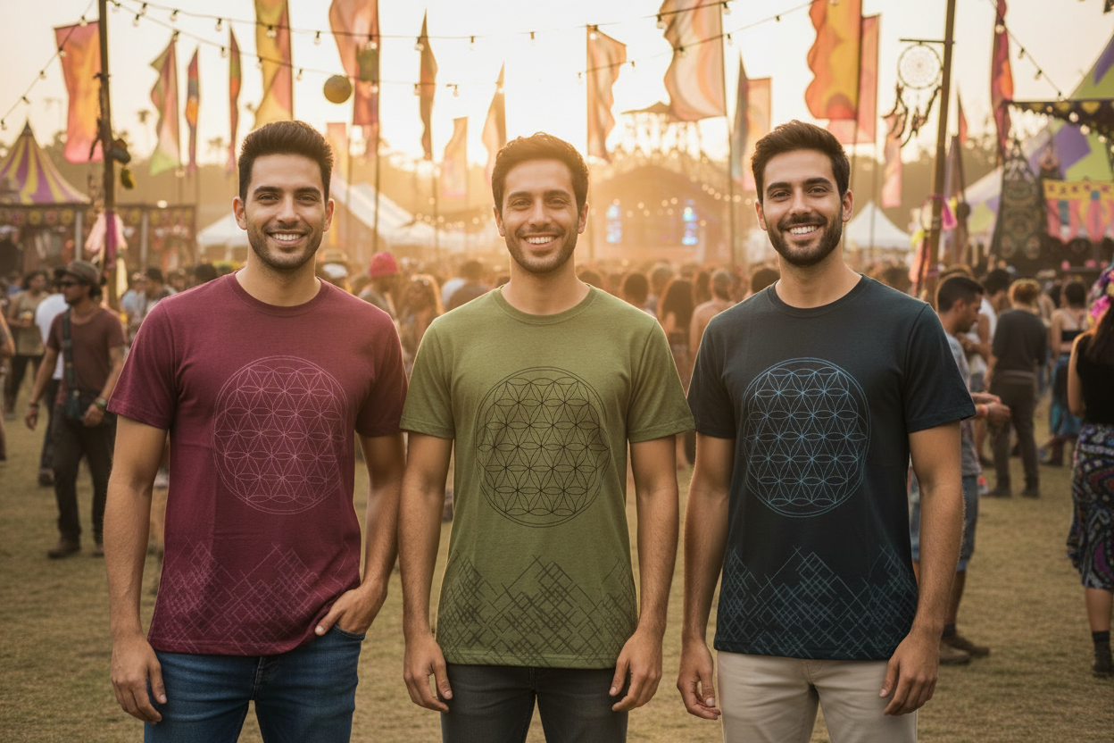 Men's Sacred Geometry Flower of Life Cotton BoHo T-shirt-Hand Picked Imports