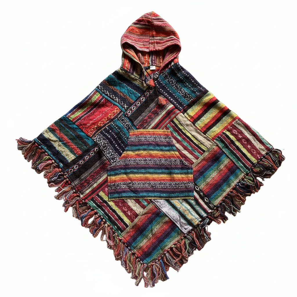 Patchwork Brushed Cotton Diamond Ponchos Made in Nepal Free Size-Hand Picked Imports