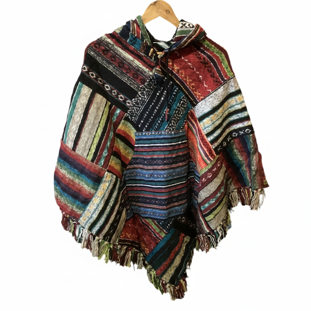 Patchwork Brushed Cotton Diamond Ponchos Made in Nepal Free Size-Hand Picked Imports