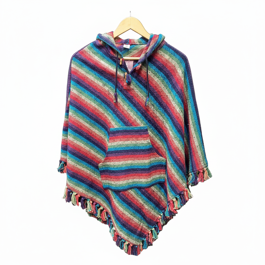 Patchwork Brushed Cotton Diamond Ponchos Made in Nepal Free Size-Hand Picked Imports