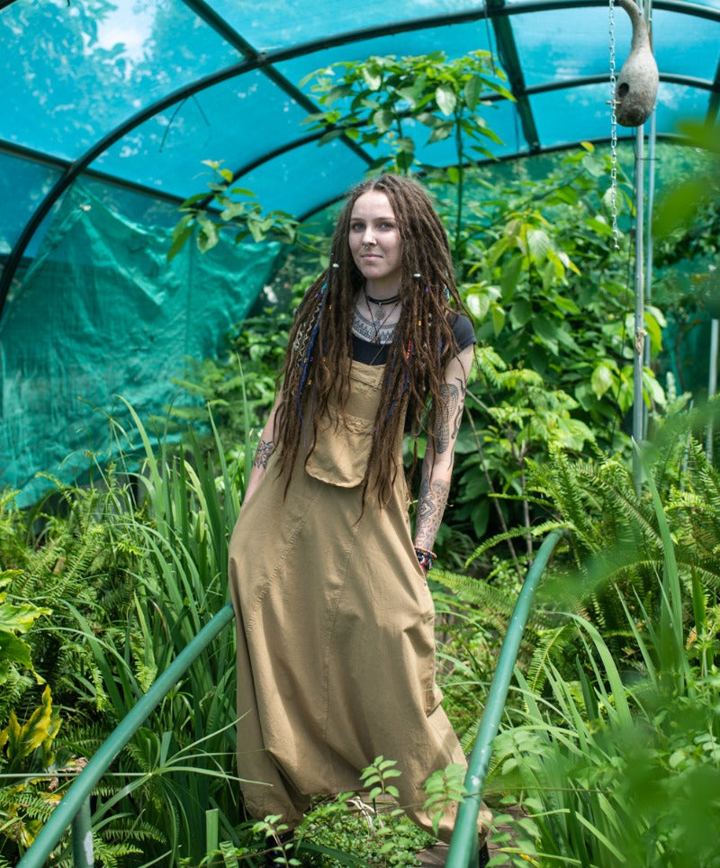 Tan or Navy Blue Long Hippie Festival Cotton Overalls Made in Nepal-Hand Picked Imports