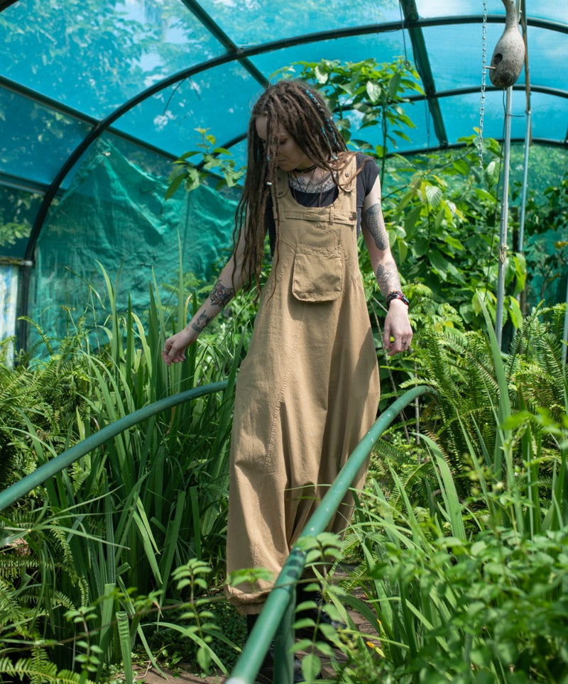 Tan or Navy Blue Long Hippie Festival Cotton Overalls Made in Nepal-Hand Picked Imports
