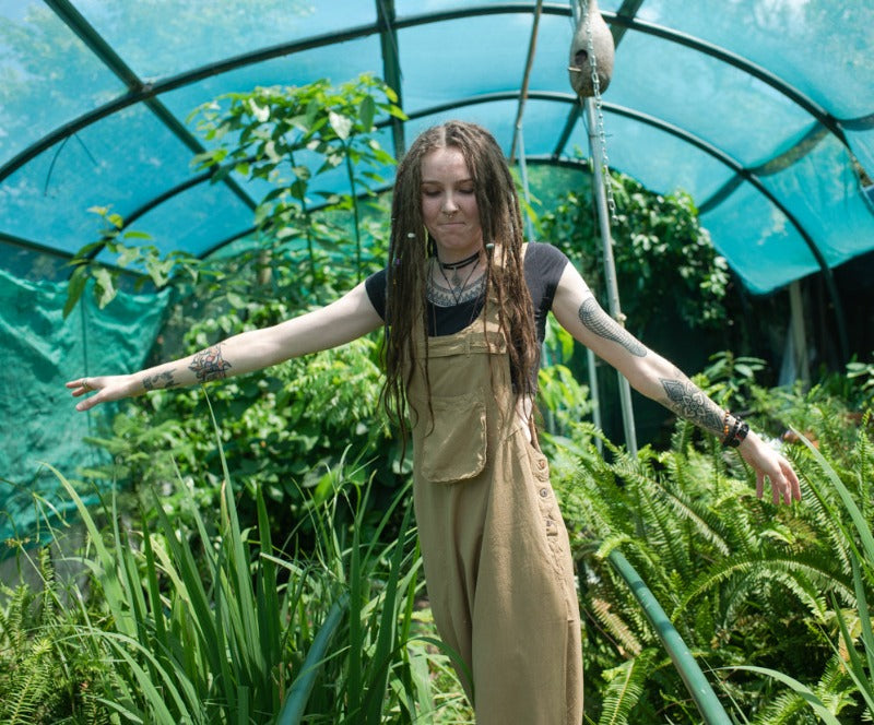 Tan or Navy Blue Long Hippie Festival Cotton Overalls Made in Nepal-Hand Picked Imports