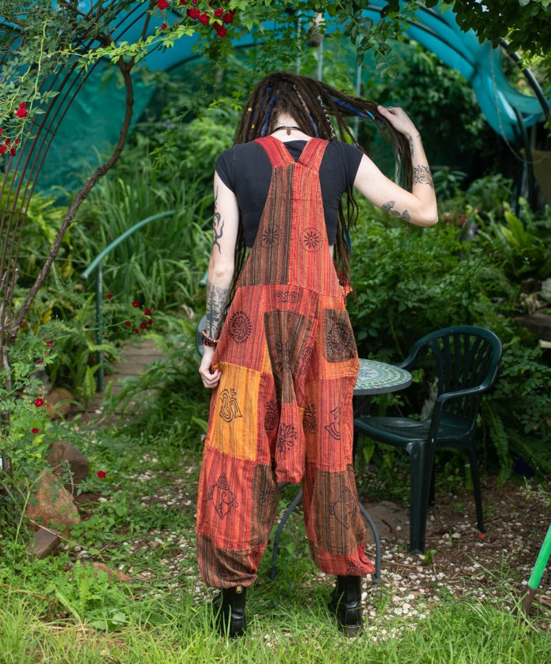 Red Festival Hippie Aladdin Patchwork Overalls from Nepal-Hand Picked Imports