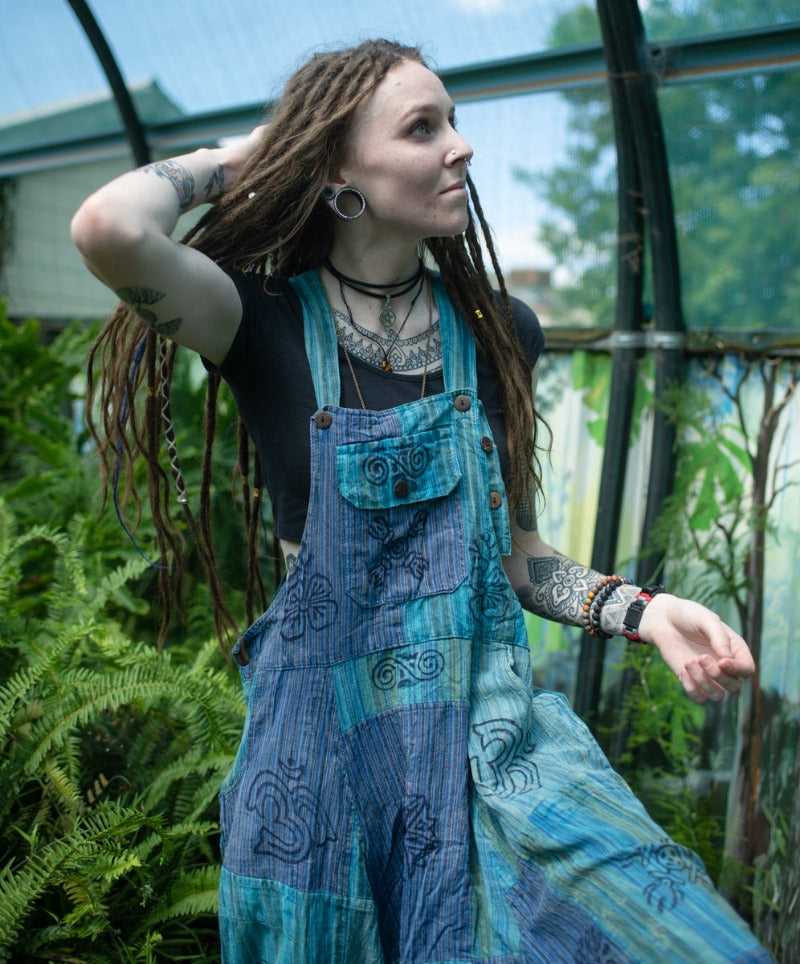 Blue Patchwork Hippie festival Overalls from Nepal-Hand Picked Imports