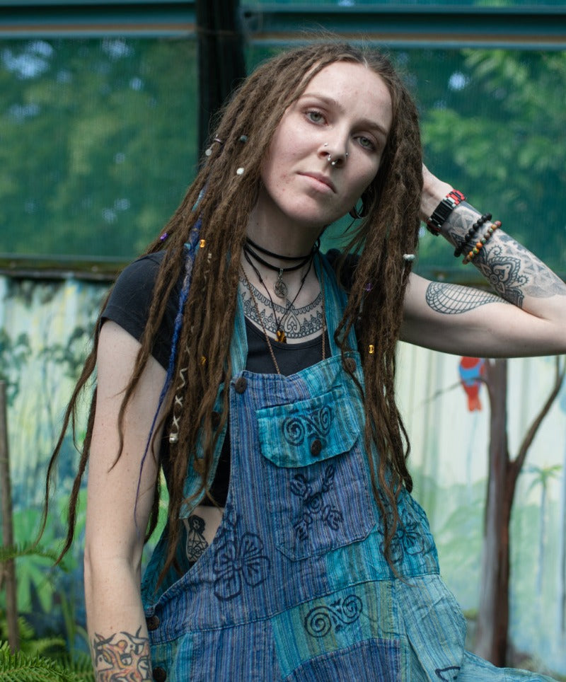 Blue Patchwork Hippie festival Overalls from Nepal-Hand Picked Imports