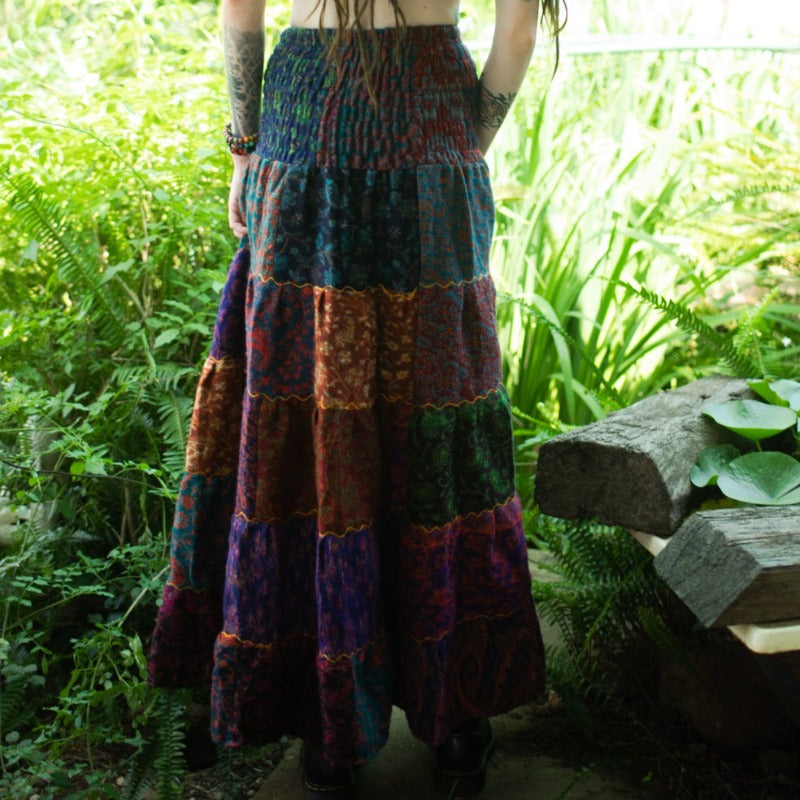 Ladies long Winter Patchwork Hippie BoHo Festival Skirt Size 8 to 14-Hand Picked Imports