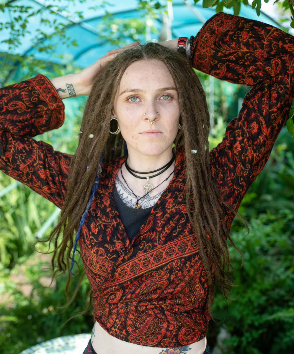 Ladies Cropped Wrap Pixie Hooded Wooly Top.-Hand Picked Imports