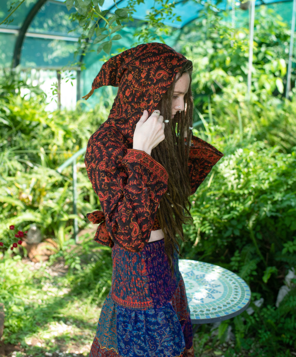 Ladies Cropped Wrap Pixie Hooded Wooly Top.-Hand Picked Imports