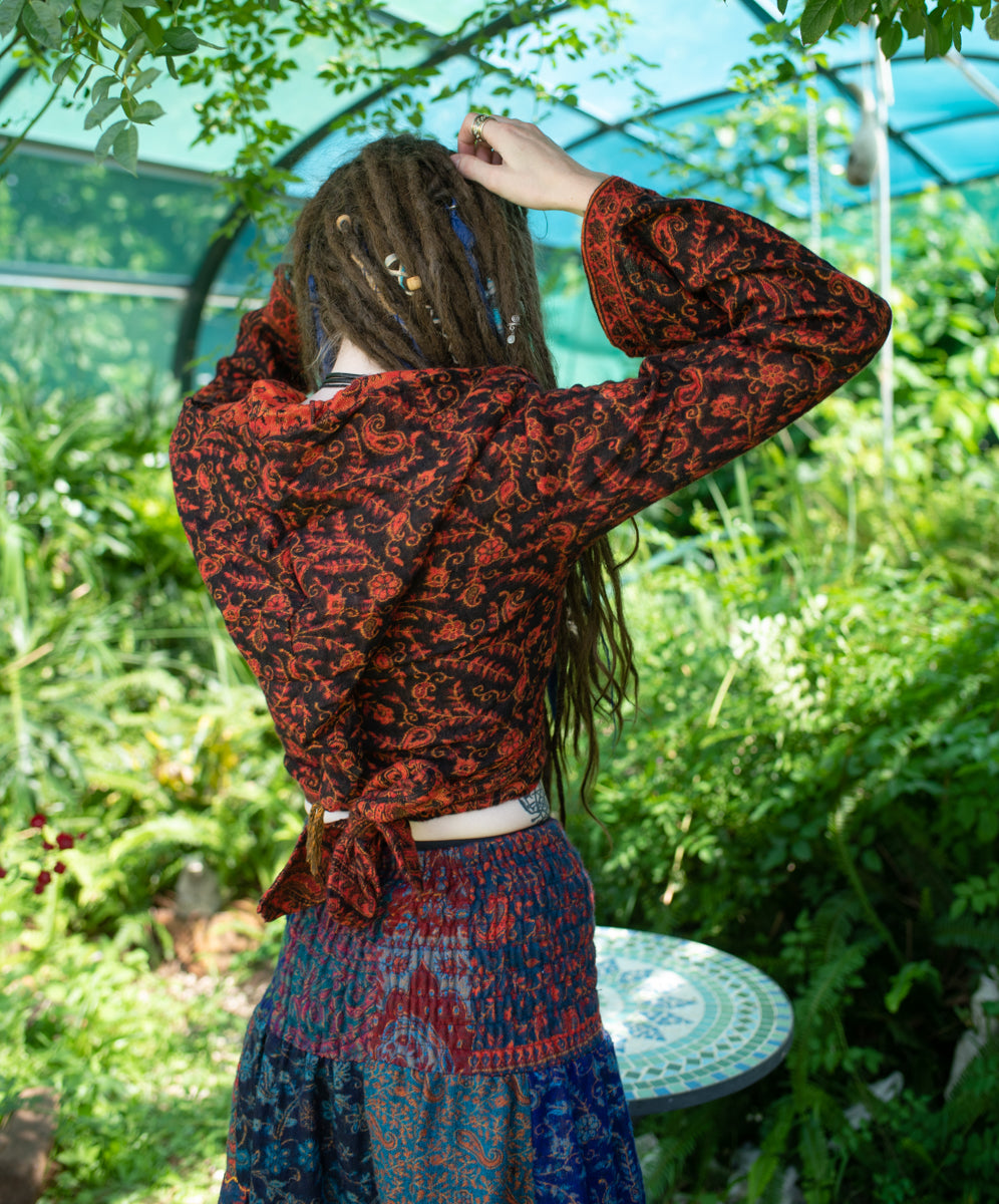 Ladies Cropped Wrap Pixie Hooded Wooly Top.-Hand Picked Imports