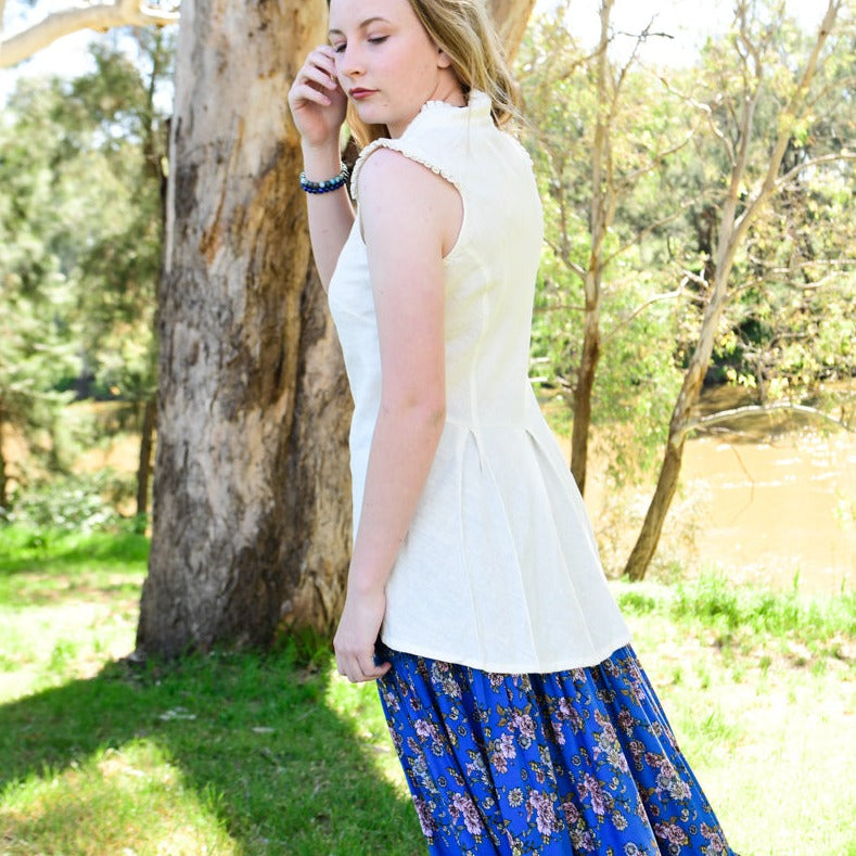 Ladies White Burlesque Hemp Top-Hand Picked Imports