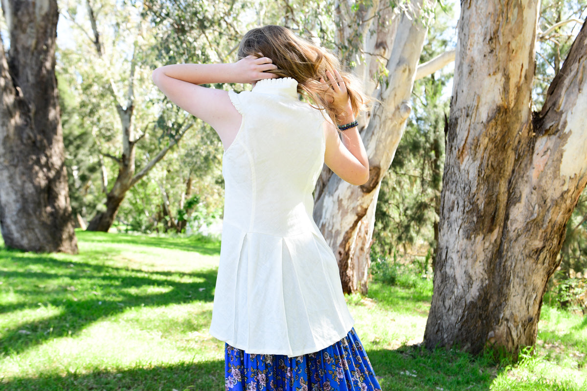 Ladies White Burlesque Hemp Top-Hand Picked Imports