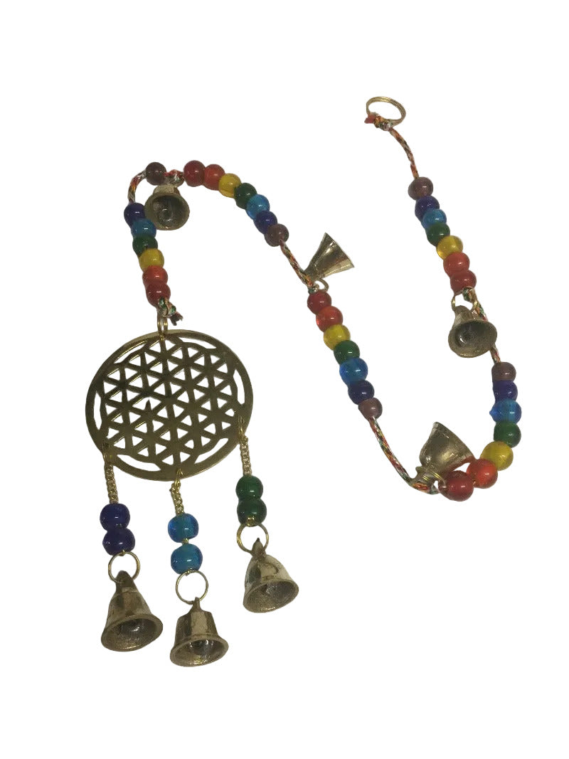 Brass Bells with Flower of Life on a Chakra Beaded String-Hand Picked Imports