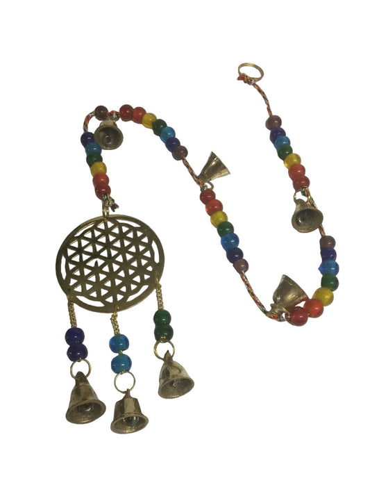 Brass Bells with Flower of Life on a Chakra Beaded String-Hand Picked Imports