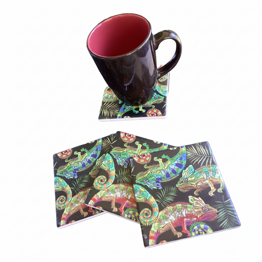Set of 4 Ceramic Chameleon/ lizard Coasters-Hand Picked Imports
