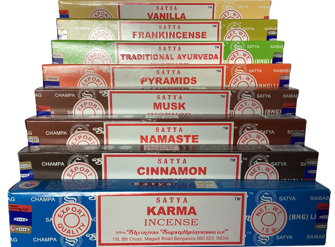 Selection of Satya Incense Sticks including Vanilla and Cinnamon-Hand Picked Imports