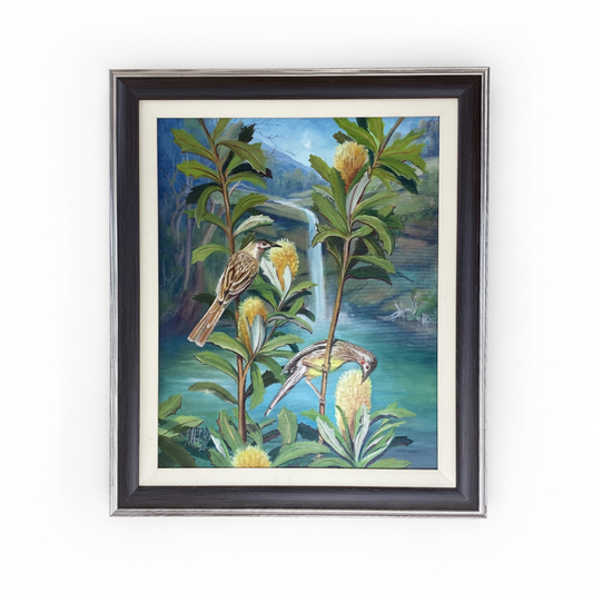 Original Wattle Birds Framed Canvas Painting 64 x 53 cm-Hand Picked Imports