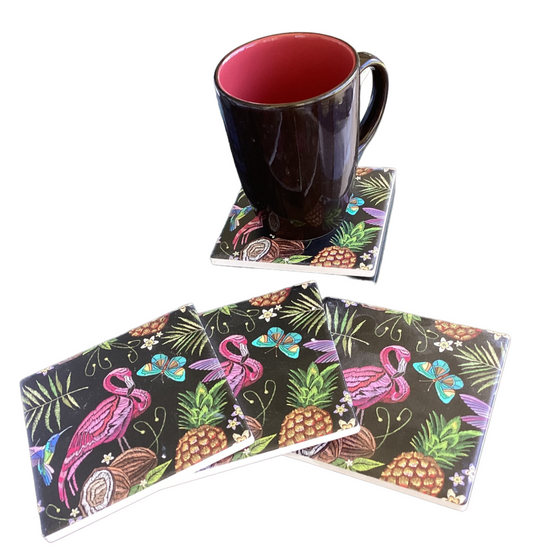 Set of 4 Ceramic Pink Flamingo Coasters 10.5cm x10.5cm-Hand Picked Imports