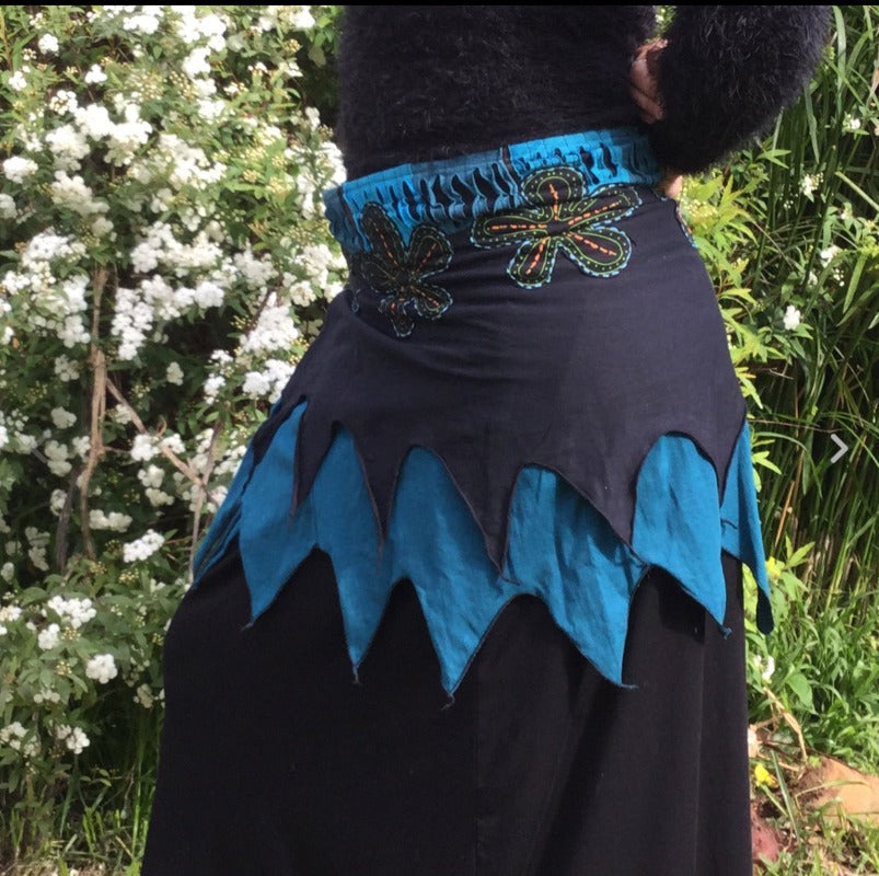 Ladies Cotton Black & Blue Pixie skirt-Hand Picked Imports