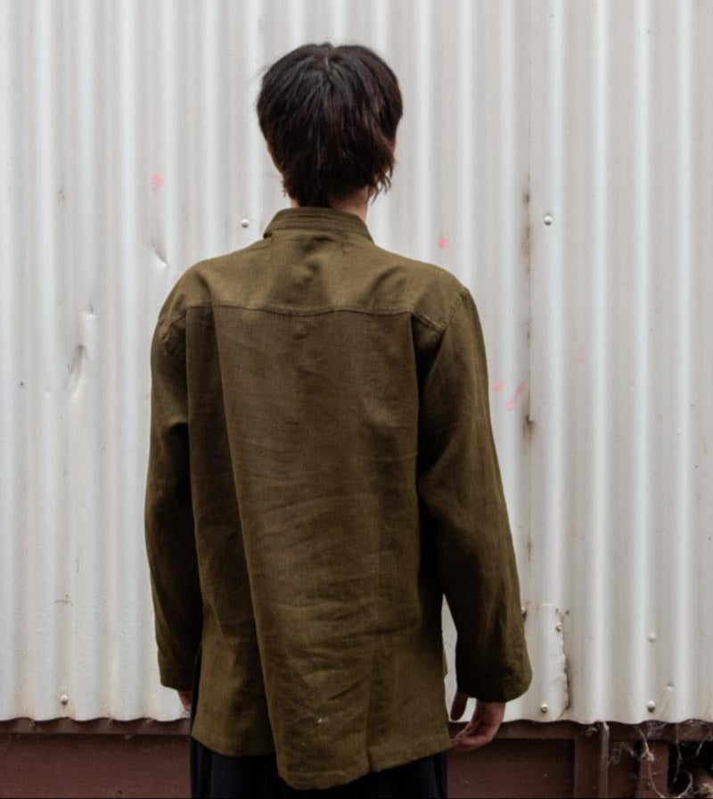 Men's Green Long Sleeve Hemp Shirt Sizes S, M, XL, XXL-Hand Picked Imports