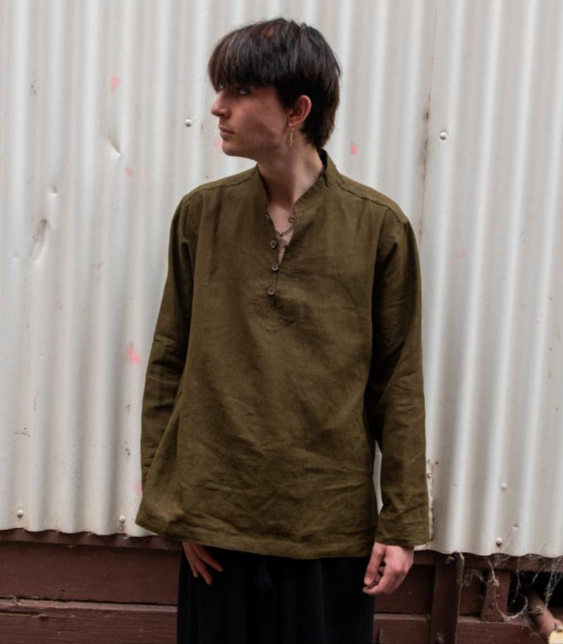 Men's Green Long Sleeve Hemp Shirt Sizes S, M, XL, XXL-Hand Picked Imports