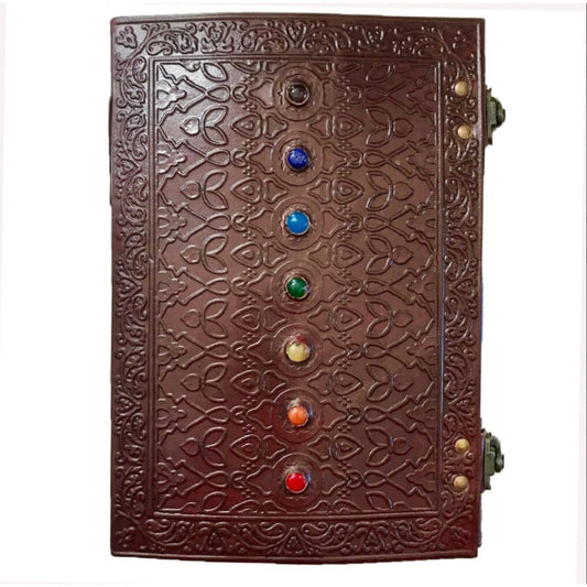 Large Medieval Embossed Leather Journal with Seven Chakra Stones-Hand Picked Imports